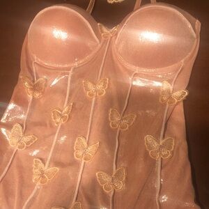 Sheer Butterfly Embroidered Bustier — Pink
